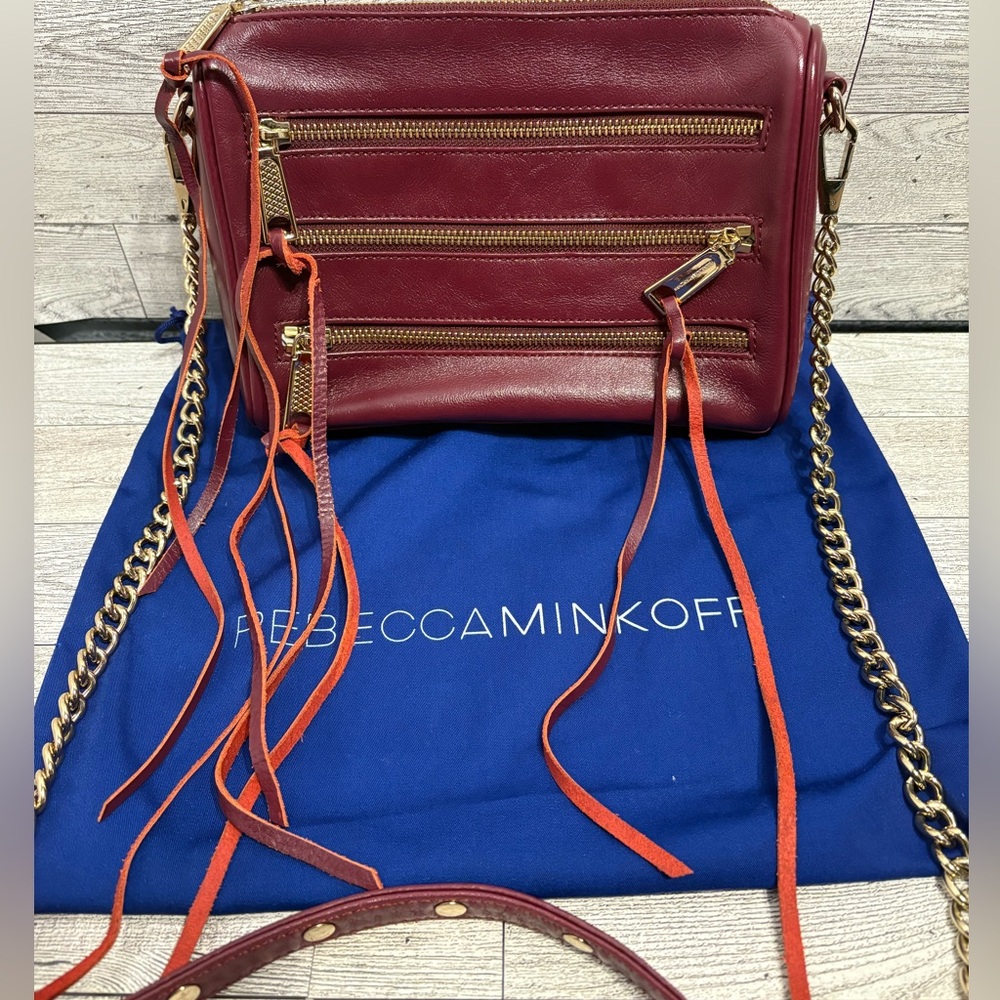 Rebecca Minkoff Red Leather Crossbody Bag with Gold Accents
